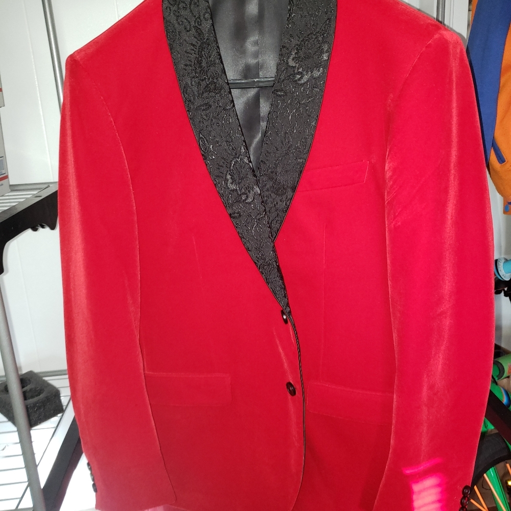 Red velvet blazer